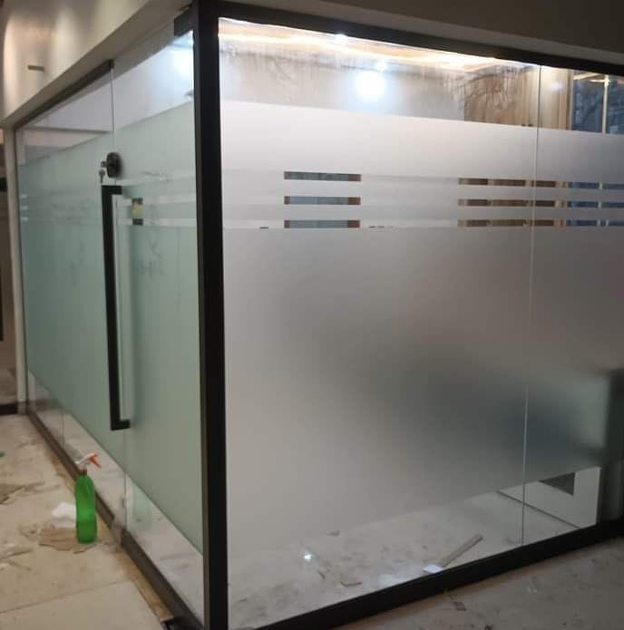 Alt="Frameless glass office partition installed in korangi"